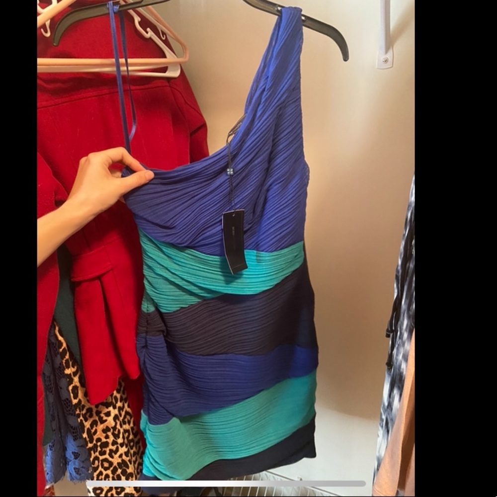 one shoulder multicolor dress